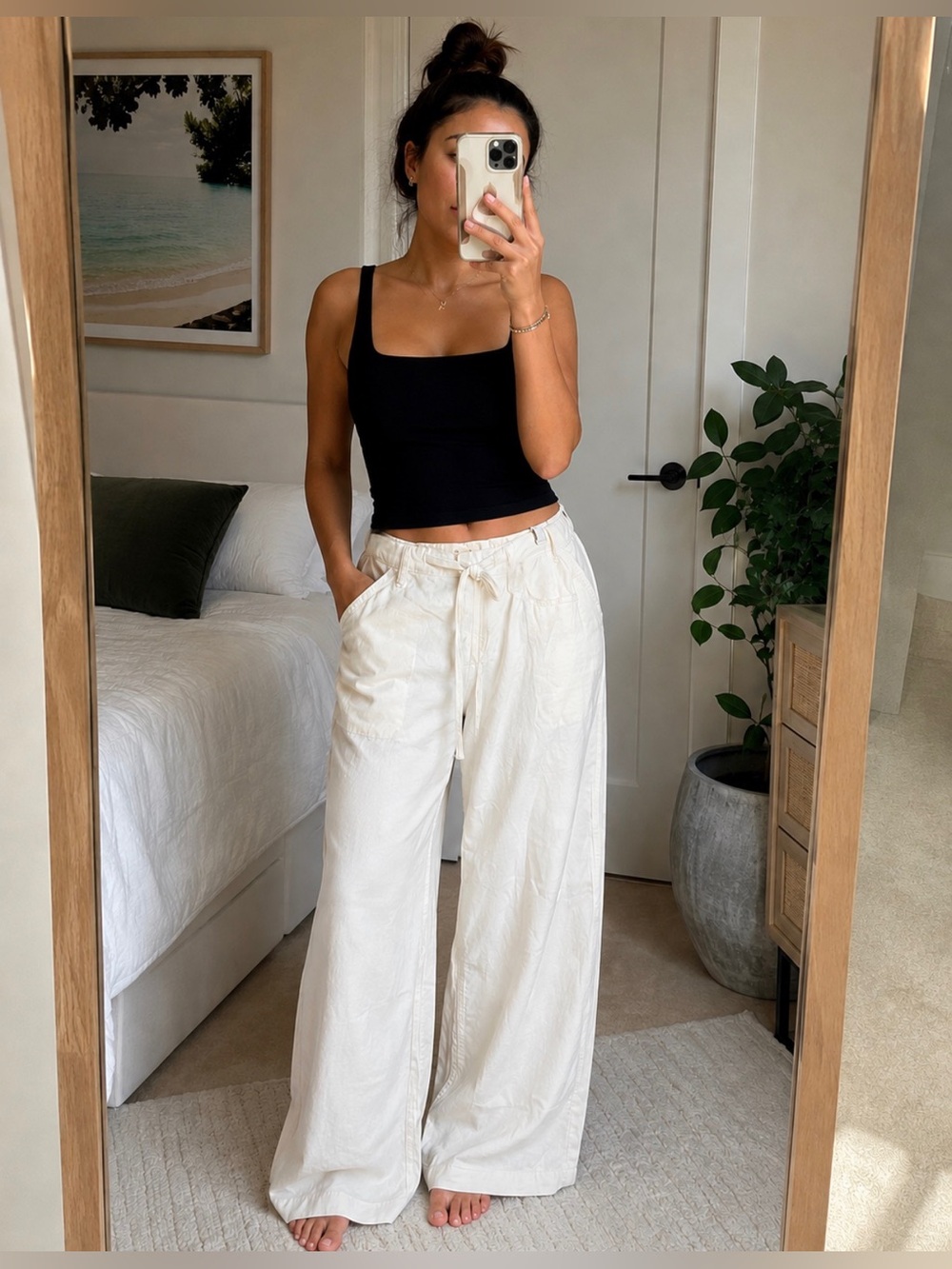 Women's White- High Rise Super Wide Leg Pants